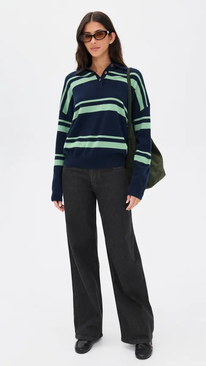 Renggli Cashmere Striped Polo Midnight/Jade | Thumbnail 5 Renggli Cashmere Striped Polo Midnight/Jade | Thumbnail 5