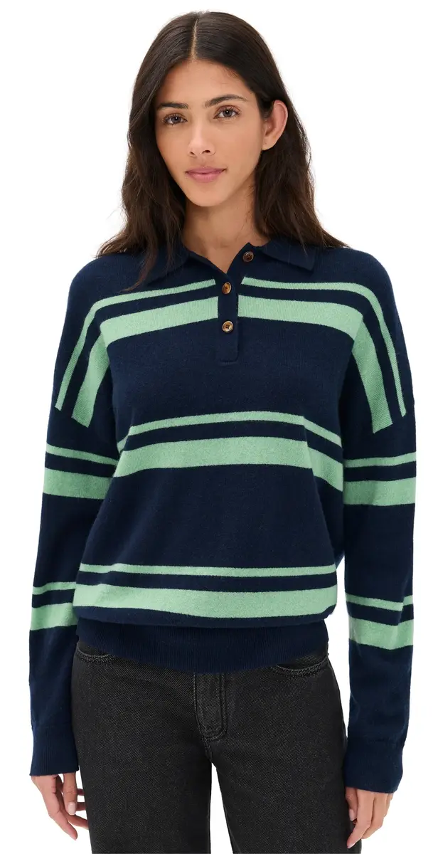 Renggli Cashmere Striped Polo idnight/Jade | Image 1 Renggli Cashmere Striped Polo idnight/Jade | Image 1
