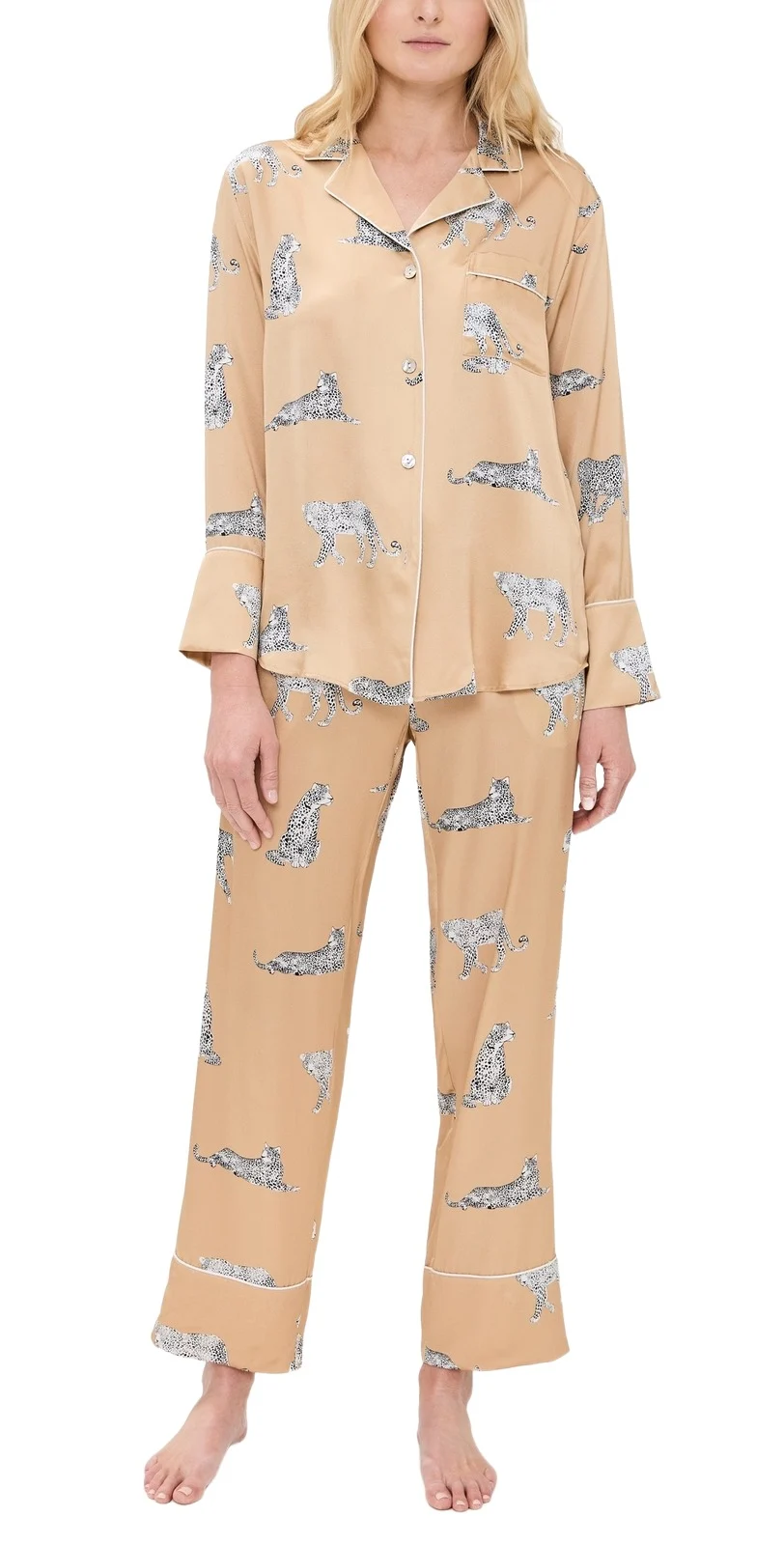 Mulberry Silk Panther Champagne Pajama Set