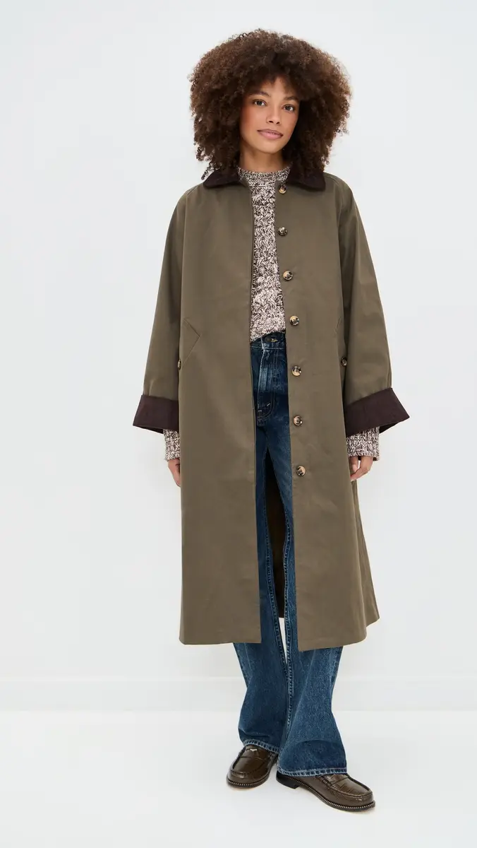 Moon River Corduroy Detail Trench Coat Olive | Thumbnail 2