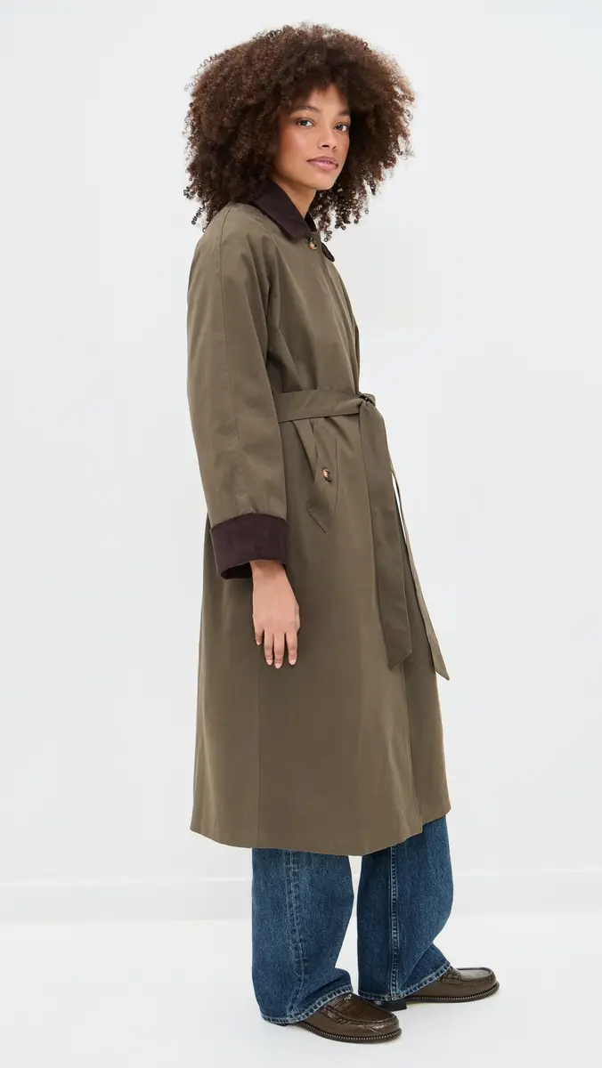 Moon River Corduroy Detail Trench Coat Olive | Thumbnail 4