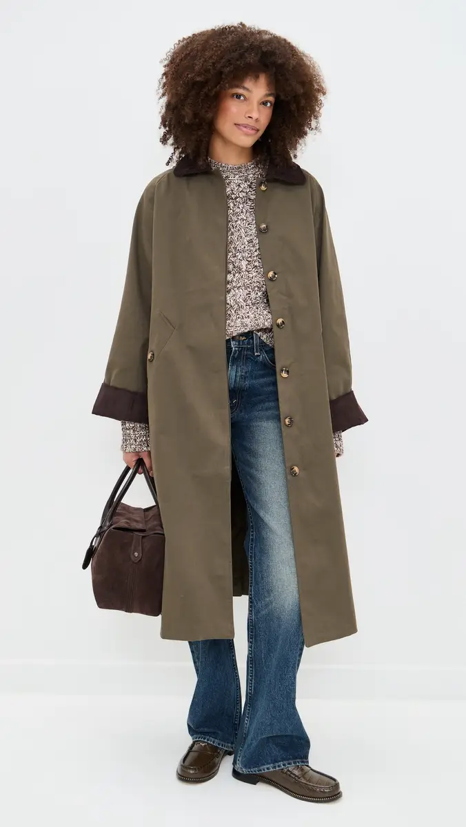 Moon River Corduroy Detail Trench Coat Olive | Thumbnail 5