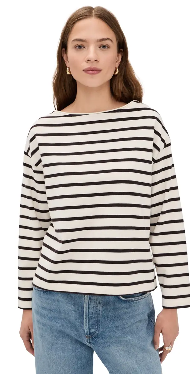 Citizens of Humanity Boat Neck Long leeve Tee Chocolate tripe | Image 1 Citizens of Humanity Boat Neck Long leeve Tee Chocolate tripe | Image 1