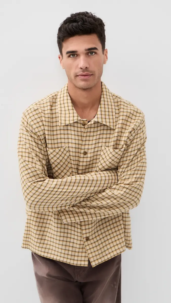 Stockholm Surfboard Club Club Overshirt Yellow Check | Thumbnail 3