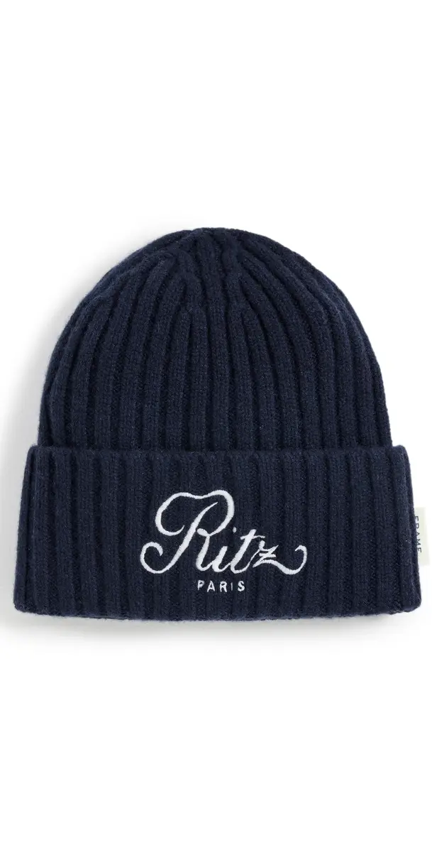 FRAME x Ritz Paris Cashmere Beanie Navy One Size | Image 1 FRAME x Ritz Paris Cashmere Beanie Navy One Size | Image 1