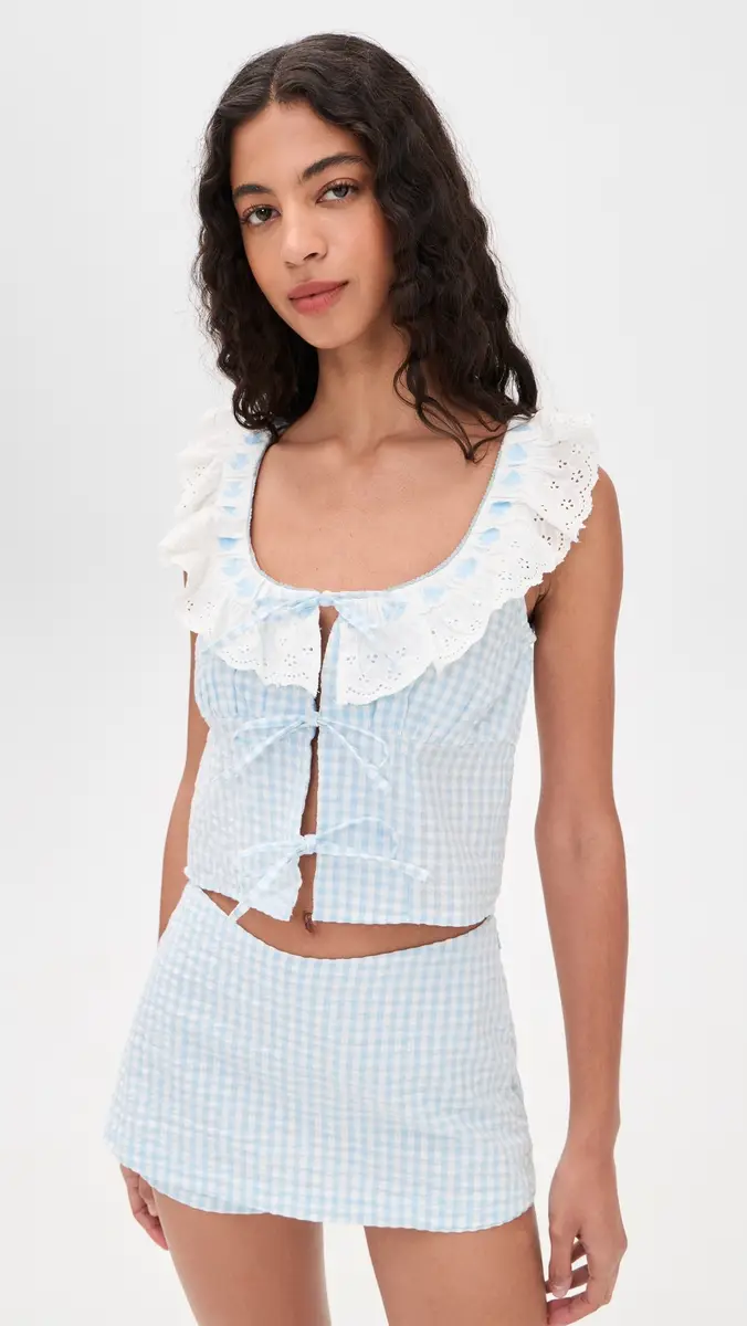For Love & Lemons Bradford Gingham Top Blue | Thumbnail 2 For Love & Lemons Bradford Gingham Top Blue | Thumbnail 2