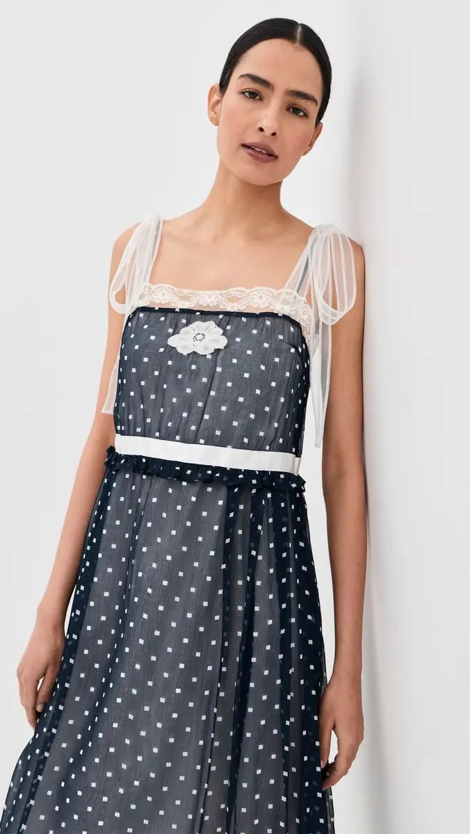 Marc Jacobs Ribbon Strap Chiffon Dress Navy Multi | Thumbnail 3 Marc Jacobs Ribbon Strap Chiffon Dress Navy Multi | Thumbnail 3