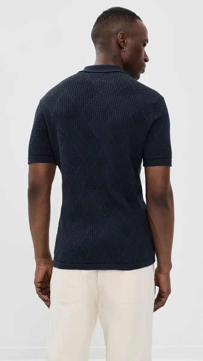 Billy Reid Diamond Knit Polo Carbon Blue | Thumbnail 3 Billy Reid Diamond Knit Polo Carbon Blue | Thumbnail 3