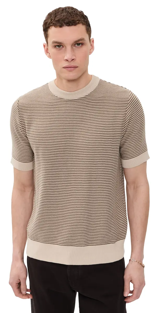 Newport Knit Crew Tee Sand/Brown Stripe