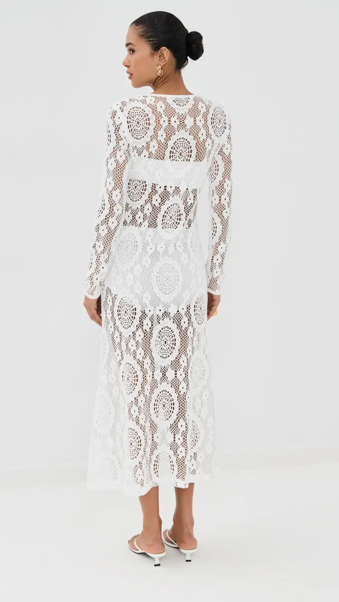 SIMKHAI Hawthorne ong Sleeve Lace Up Midi Dress White | Thumbnail 3