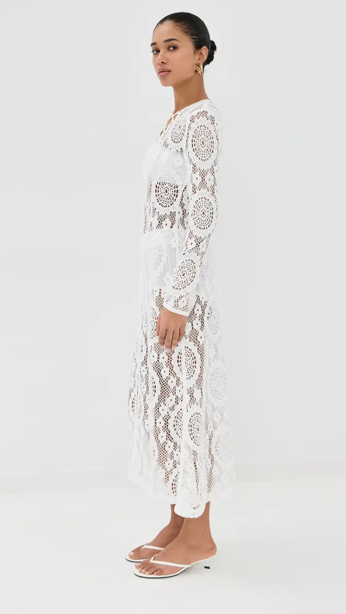 SIMKHAI Hawthorne ong Sleeve Lace Up Midi Dress White | Thumbnail 4