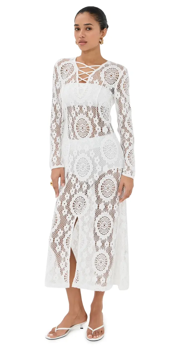 Hawthorne ong Sleeve Lace Up Midi Dress White Hawthorne ong Sleeve Lace Up Midi Dress White