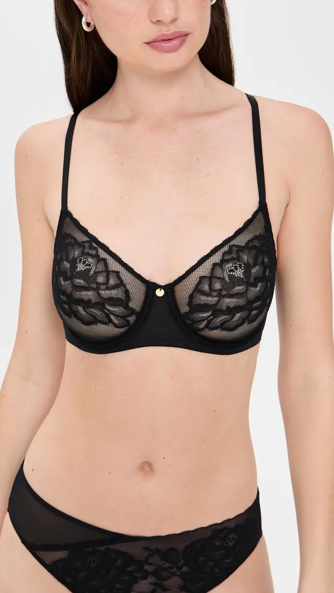 Natori Flora Unlined Balconette Underwire Bra Black | Thumbnail 2 Natori Flora Unlined Balconette Underwire Bra Black | Thumbnail 2