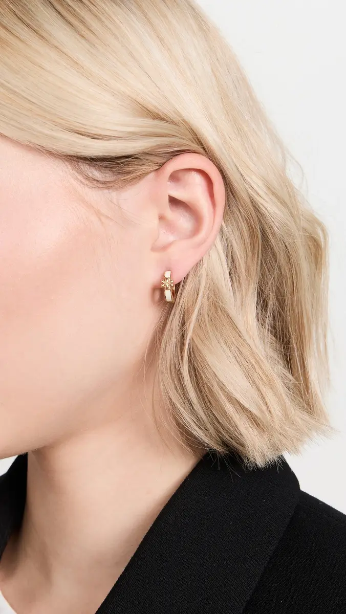 Tory Burch Icon Enamel Huggie Hoop Earrings | Thumbnail 3