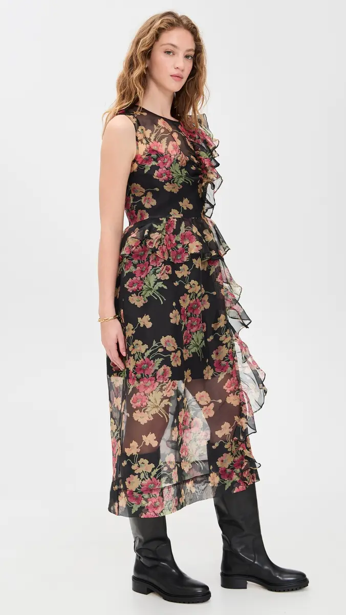 Sea Cornelia Print Midi Silk Dress Black | Thumbnail 4 Sea Cornelia Print Midi Silk Dress Black | Thumbnail 4
