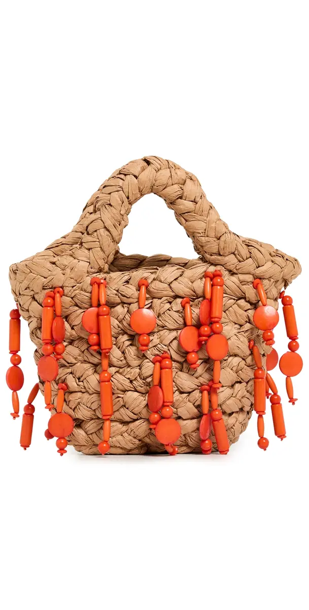 SIMONMILLER Mini Beaded Mercado Tote Natural/Orange One Size | Image 1 SIMONMILLER Mini Beaded Mercado Tote Natural/Orange One Size | Image 1