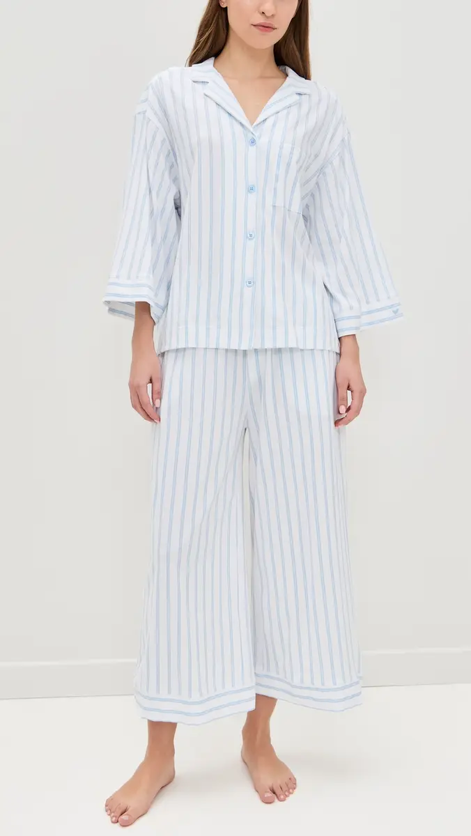 Petite Plume Luxe Pima Stripe Wide Leg Pajama Set | Thumbnail 2 Petite Plume Luxe Pima Stripe Wide Leg Pajama Set | Thumbnail 2