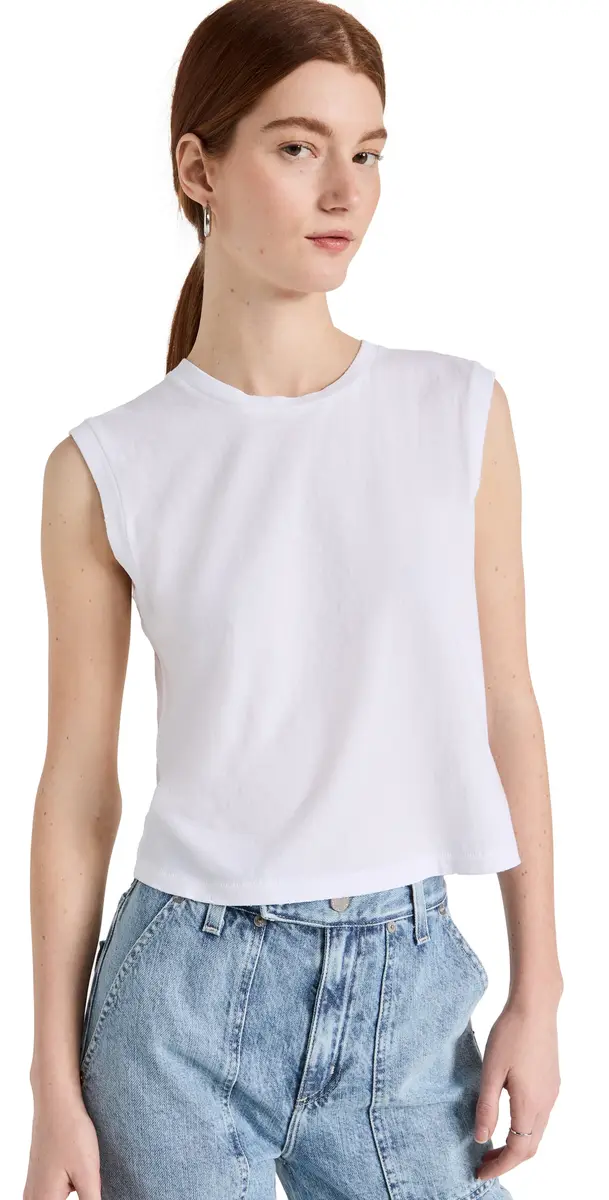AMO Sleeveless Babe Tee White | Image 1 AMO Sleeveless Babe Tee White | Image 1