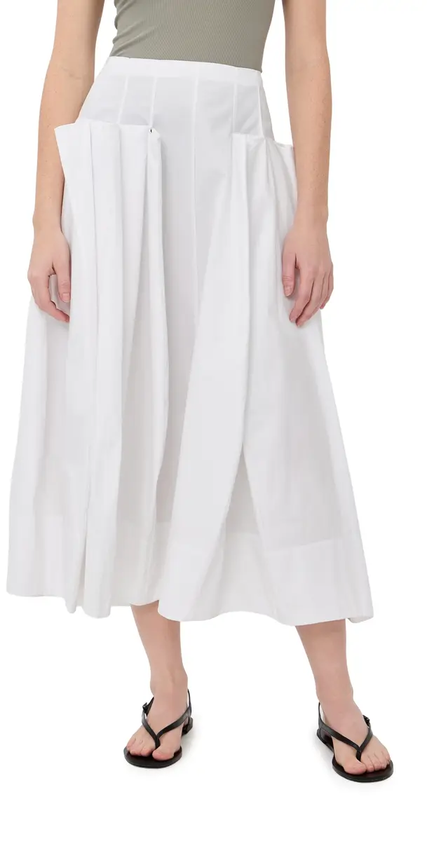 Tibi Compact Poplin Pinched Pleat Full Skirt