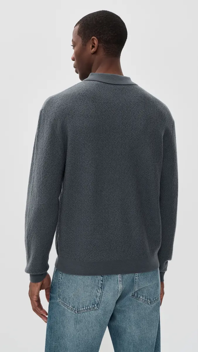 FRAME Long Sleeve Polo Sweater Blue Grey | Thumbnail 3 FRAME Long Sleeve Polo Sweater Blue Grey | Thumbnail 3
