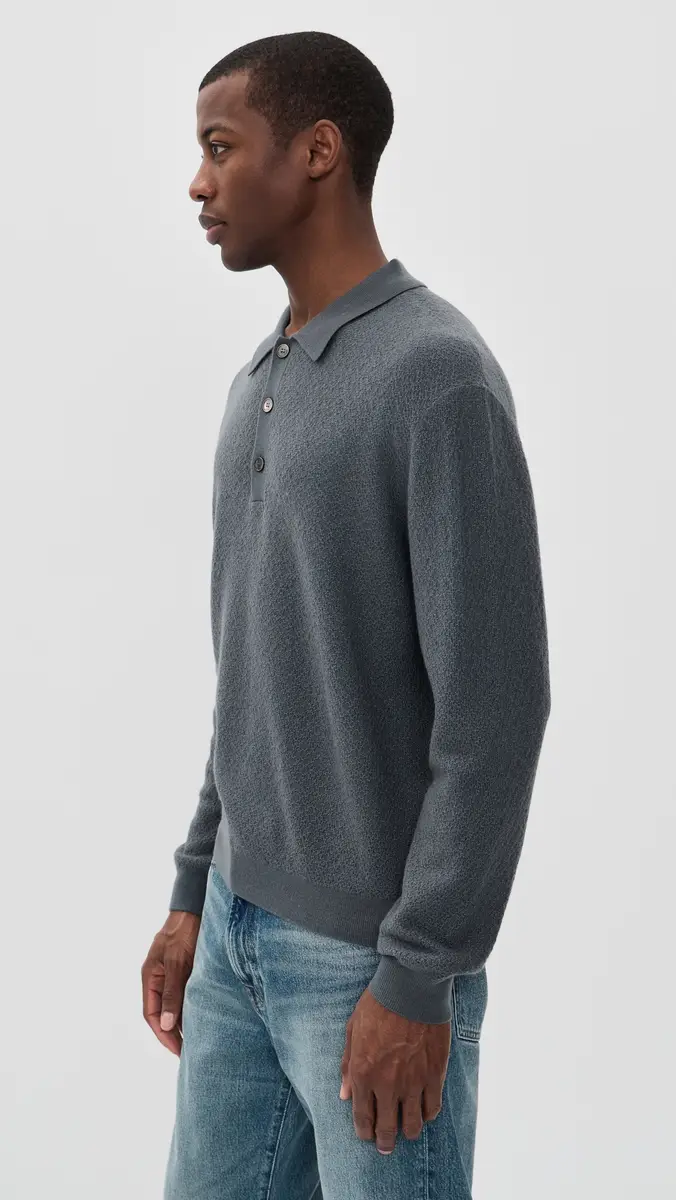 FRAME Long Sleeve Polo Sweater Blue Grey | Thumbnail 4 FRAME Long Sleeve Polo Sweater Blue Grey | Thumbnail 4
