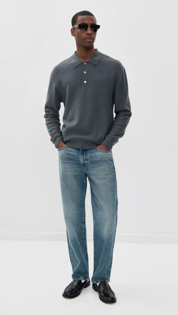 FRAME Long Sleeve Polo Sweater Blue Grey | Thumbnail 5 FRAME Long Sleeve Polo Sweater Blue Grey | Thumbnail 5