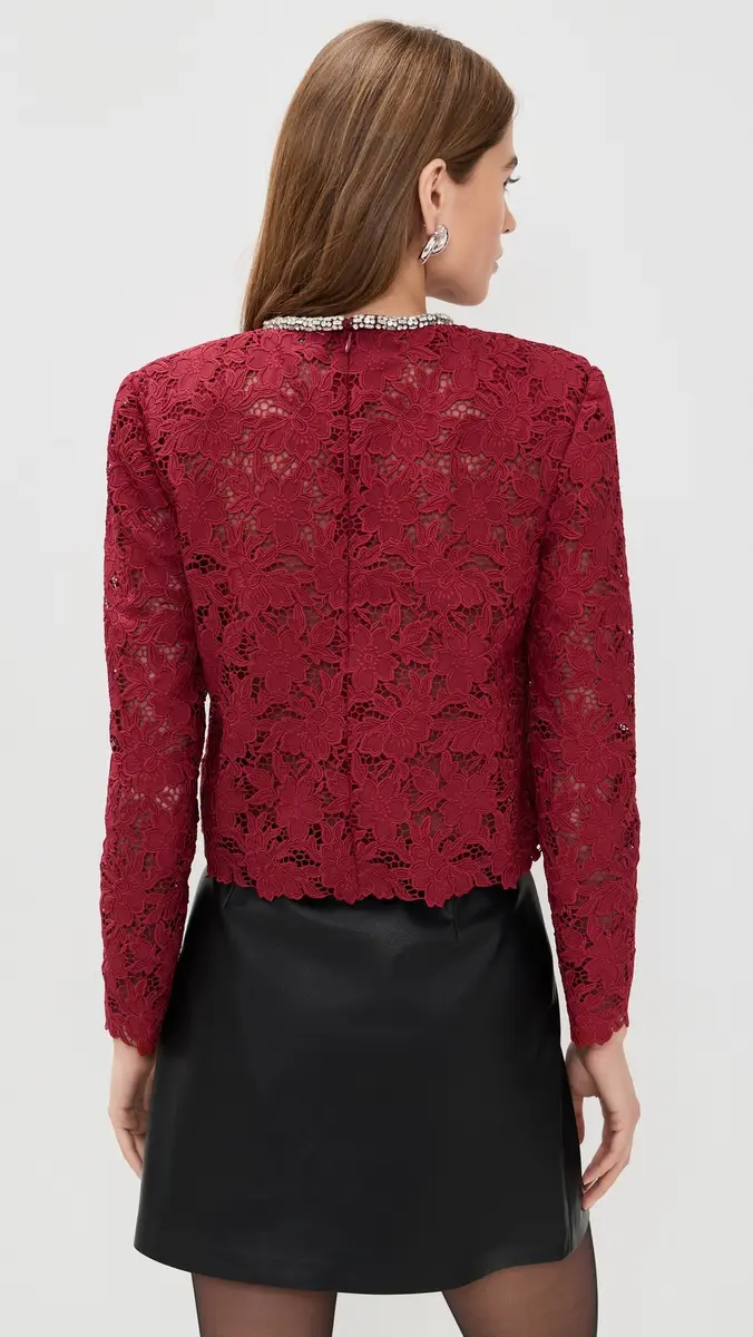 Self-Portrait Burgundy Lace Crystal Trim Top Burgundy | Thumbnail 3 Self-Portrait Burgundy Lace Crystal Trim Top Burgundy | Thumbnail 3