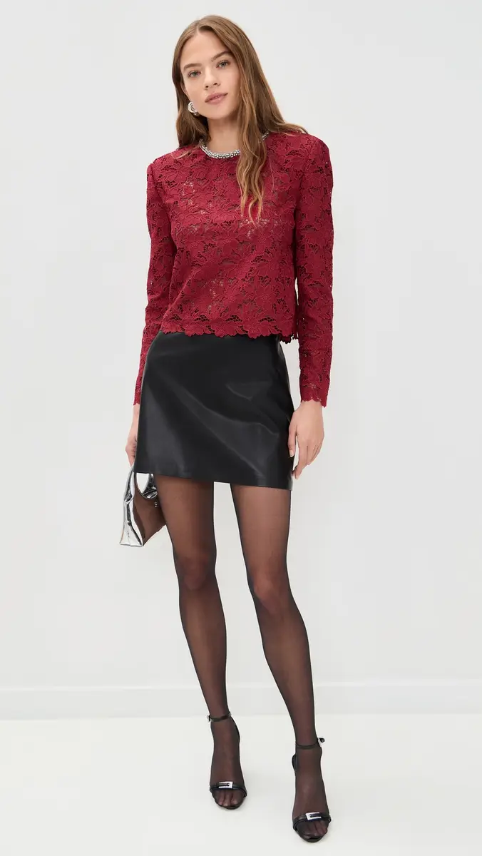 Self-Portrait Burgundy Lace Crystal Trim Top Burgundy | Thumbnail 5 Self-Portrait Burgundy Lace Crystal Trim Top Burgundy | Thumbnail 5
