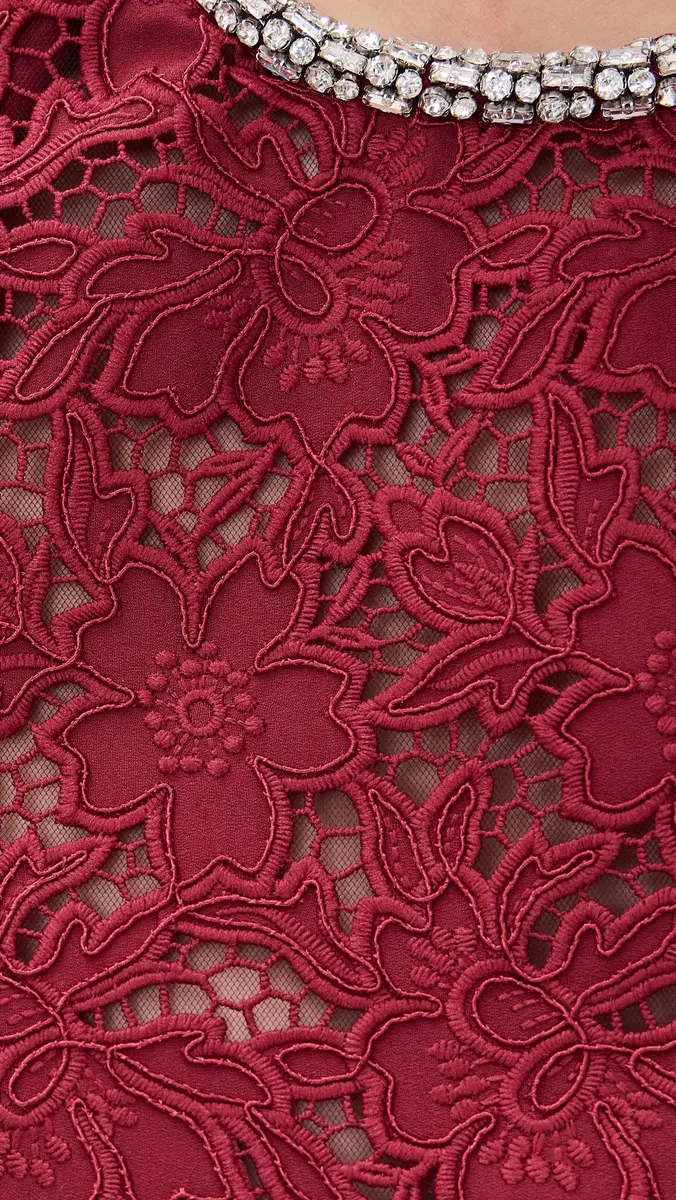 Self-Portrait Burgundy Lace Crystal Trim Top Burgundy | Thumbnail 6 Self-Portrait Burgundy Lace Crystal Trim Top Burgundy | Thumbnail 6