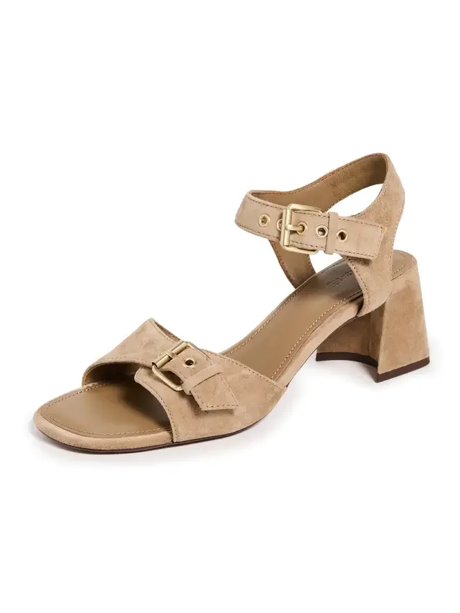 The Neeka Ankle-Strap Heeled Sandals in Leather Tawny Khaki
