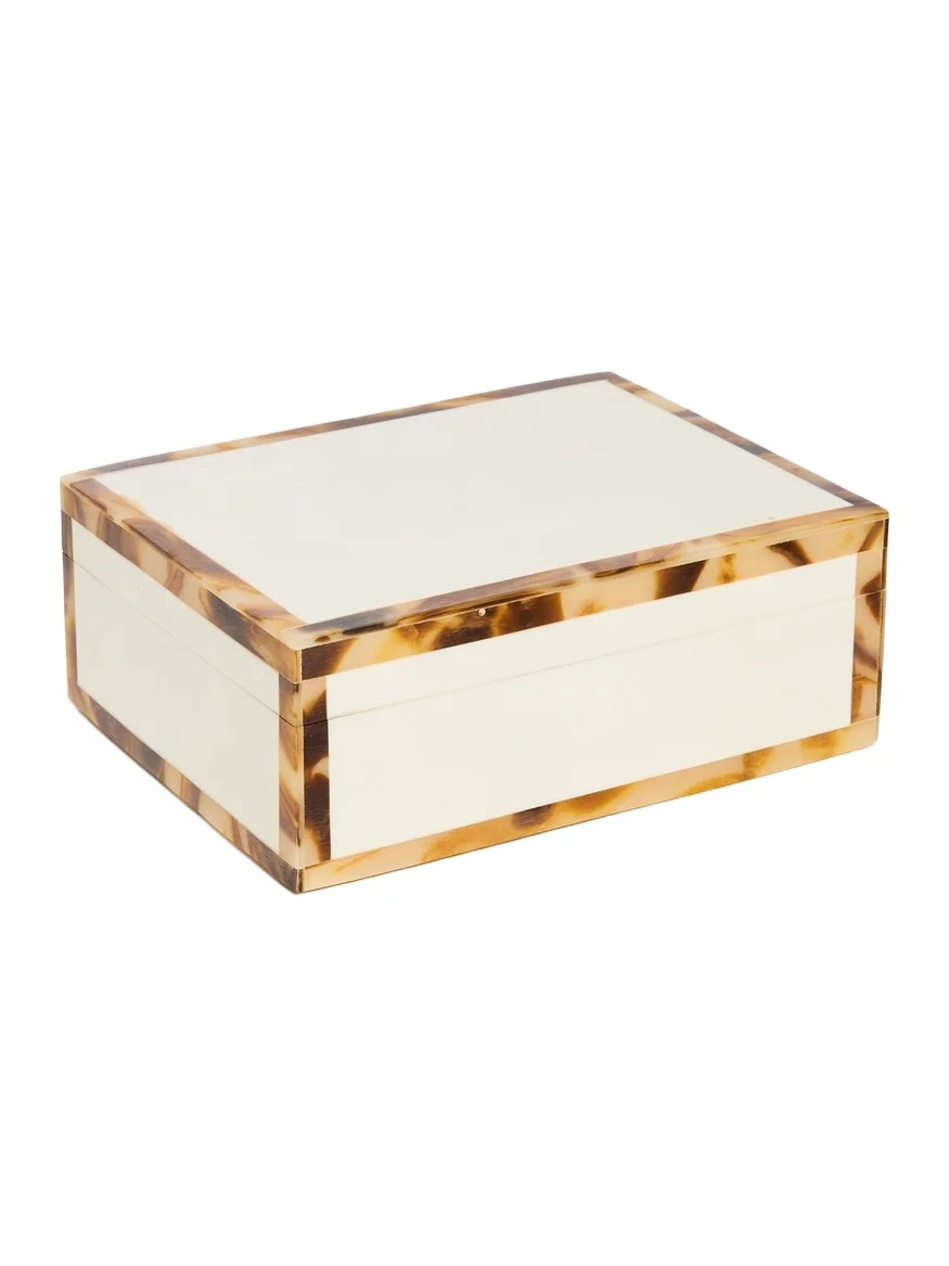 Tizo Design White Bone Resin with Faux Horn Border Box