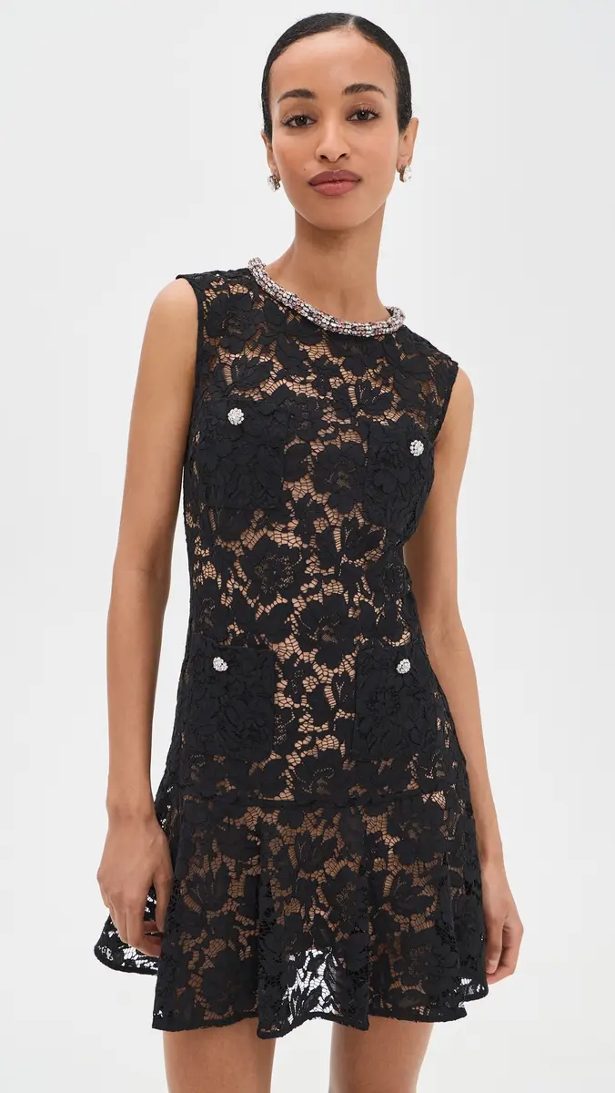 Self-Portrait Black Lace Crystal Mini Dress Black | Thumbnail 2 Self-Portrait Black Lace Crystal Mini Dress Black | Thumbnail 2