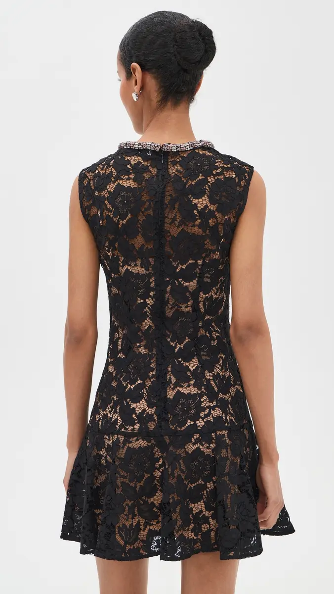 Self-Portrait Black Lace Crystal Mini Dress Black | Thumbnail 3 Self-Portrait Black Lace Crystal Mini Dress Black | Thumbnail 3