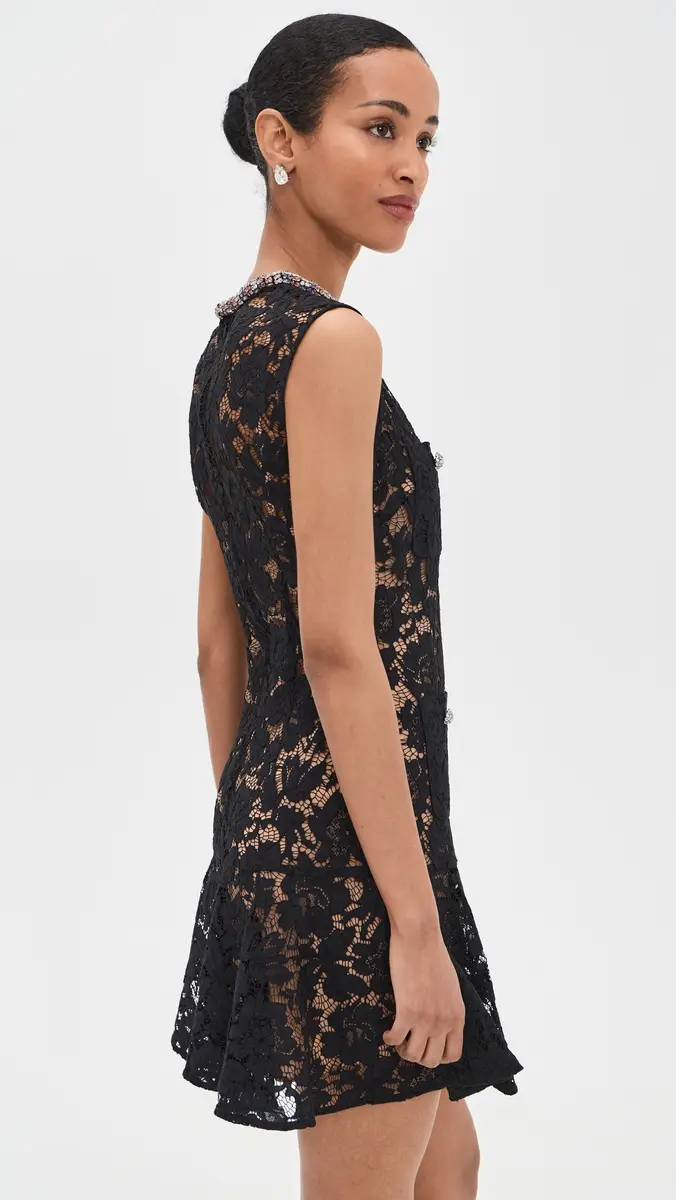 Self-Portrait Black Lace Crystal Mini Dress Black | Thumbnail 4 Self-Portrait Black Lace Crystal Mini Dress Black | Thumbnail 4