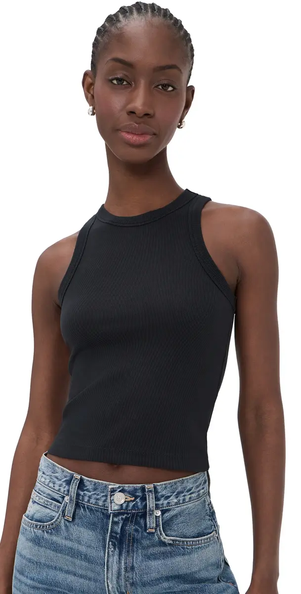 Marine Layer exi Rib Sun In Crop Tank Black | Image 1 Marine Layer exi Rib Sun In Crop Tank Black | Image 1
