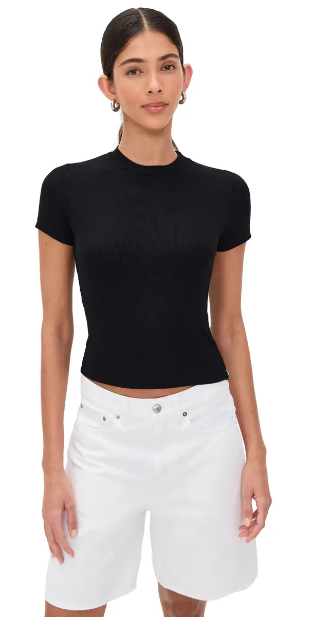 Stateside Fine 2x1 Rib Baby Tee Black | Image 1 Stateside Fine 2x1 Rib Baby Tee Black | Image 1