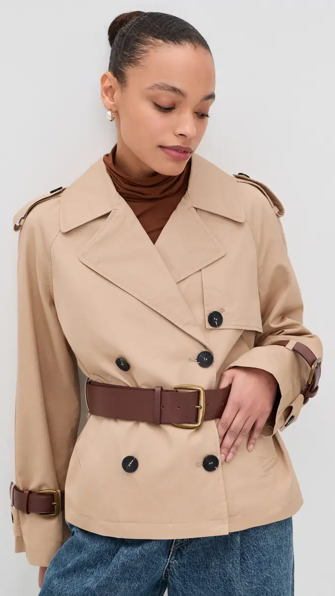 Avec Les Filles Short Trench Coat with Leather Belt Camel | Thumbnail 2 Avec Les Filles Short Trench Coat with Leather Belt Camel | Thumbnail 2