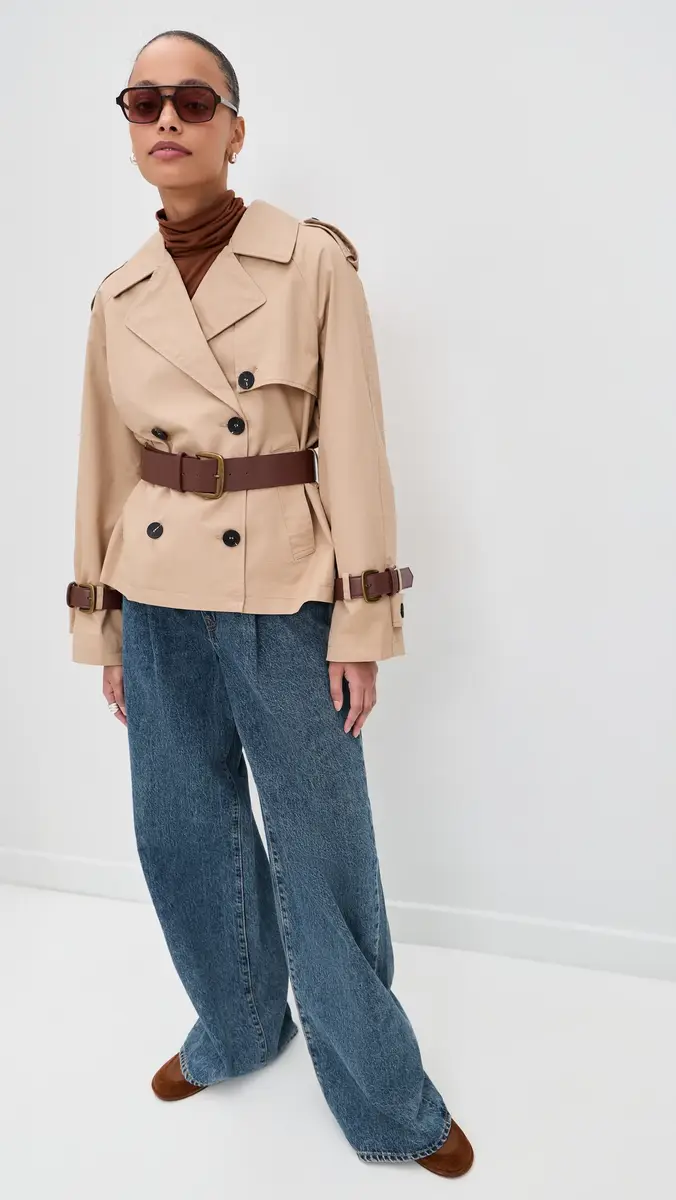 Avec Les Filles Short Trench Coat with Leather Belt Camel | Thumbnail 5 Avec Les Filles Short Trench Coat with Leather Belt Camel | Thumbnail 5
