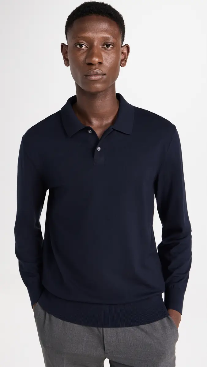 Theory Goris Polo Long Sleeve in Light Bilen Baltic | Thumbnail 2