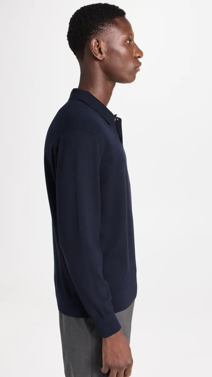Theory Goris Polo Long Sleeve in Light Bilen Baltic | Thumbnail 4