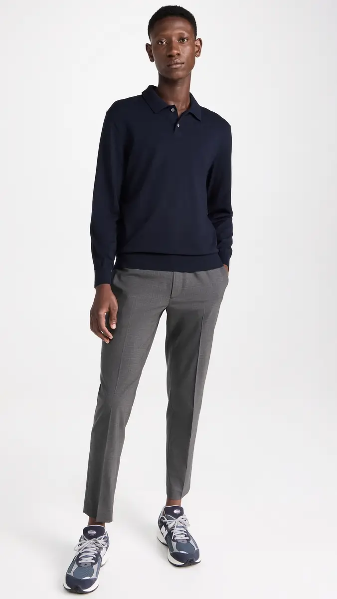 Theory Goris Polo Long Sleeve in Light Bilen Baltic | Thumbnail 5