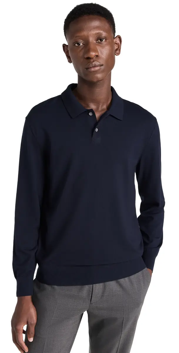 Theory Goris Polo Long Sleeve in Light Bilen Baltic L | Image 1 Theory Goris Polo Long Sleeve in Light Bilen Baltic L | Image 1