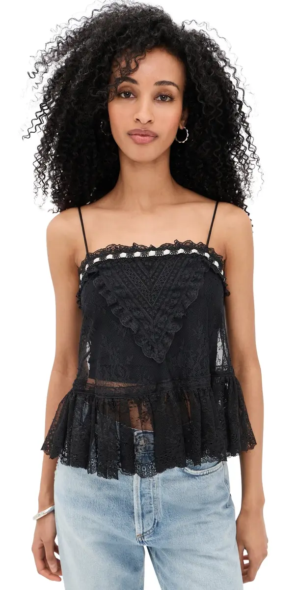 ALICE + OLIVIA Alessia Lace Ruffle Top Black | Image 1 ALICE + OLIVIA Alessia Lace Ruffle Top Black | Image 1
