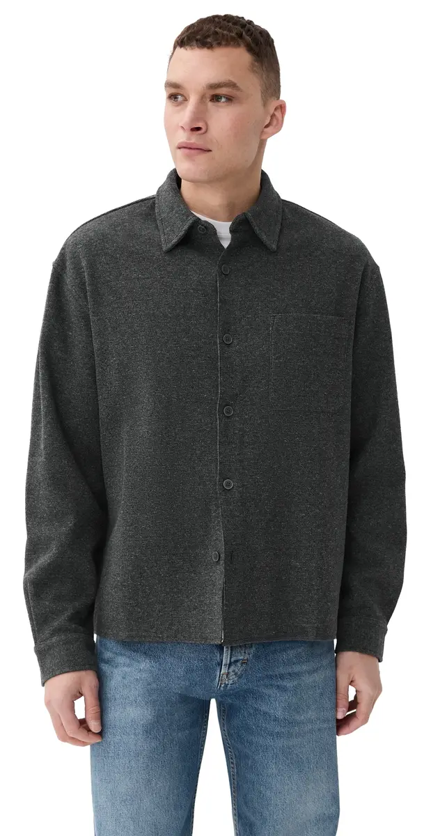 FRAME Long Sleeve Waffle Textured Shirt Heather Grey | Image 1 FRAME Long Sleeve Waffle Textured Shirt Heather Grey | Image 1