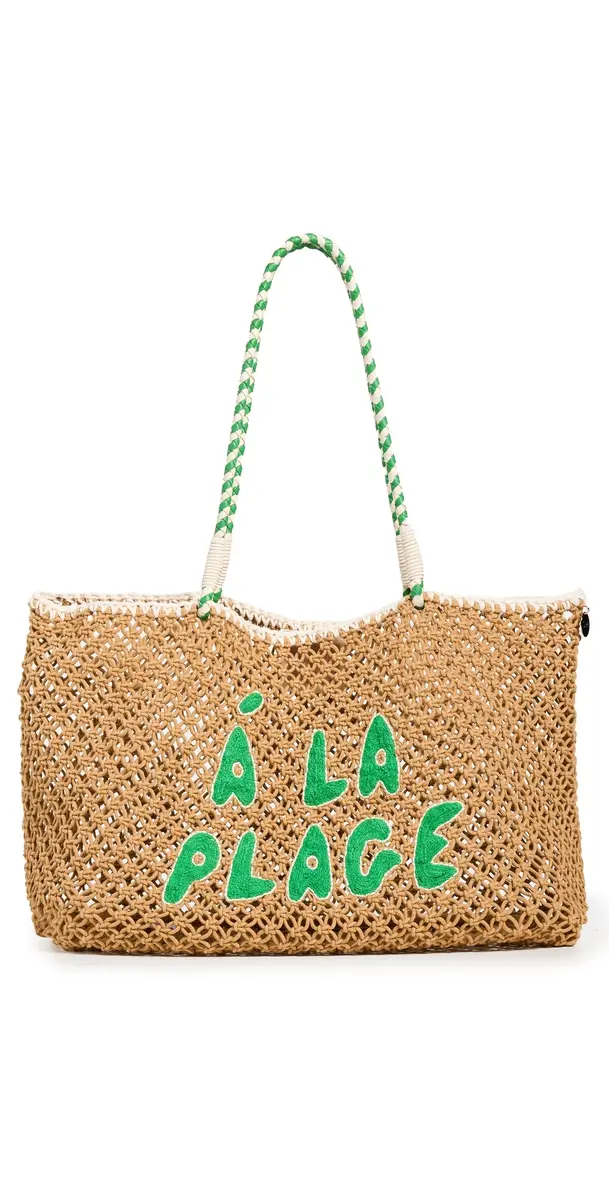 L'ete Tote Tan Crochet w/ Green A La Plag One Size