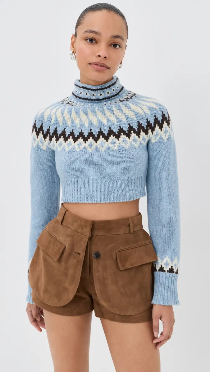 Monse Cropped Fair Isle Knit Sweater ky Blue Multi | Thumbnail 2 Monse Cropped Fair Isle Knit Sweater ky Blue Multi | Thumbnail 2