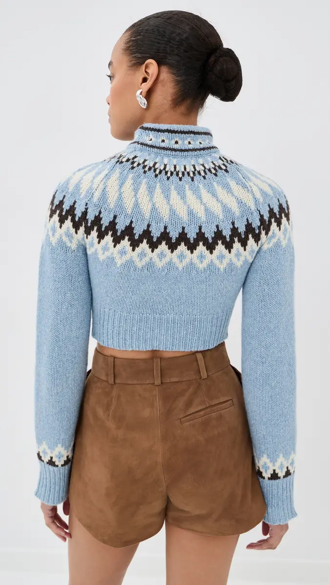 Monse Cropped Fair Isle Knit Sweater ky Blue Multi | Thumbnail 3 Monse Cropped Fair Isle Knit Sweater ky Blue Multi | Thumbnail 3