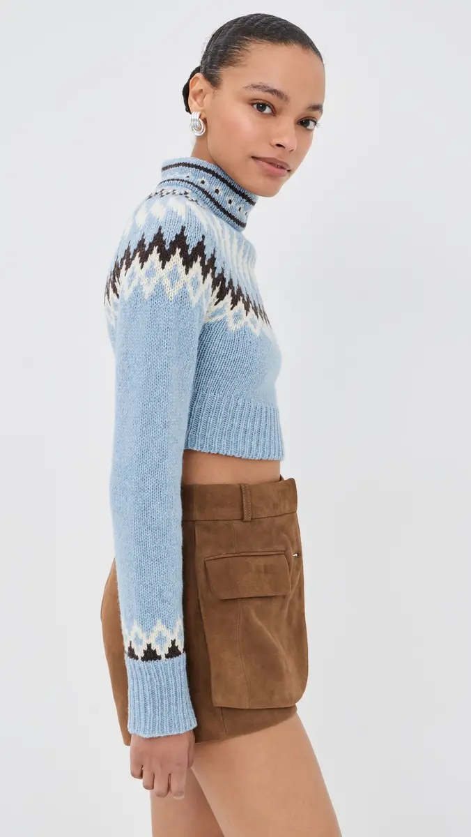 Monse Cropped Fair Isle Knit Sweater ky Blue Multi | Thumbnail 4 Monse Cropped Fair Isle Knit Sweater ky Blue Multi | Thumbnail 4