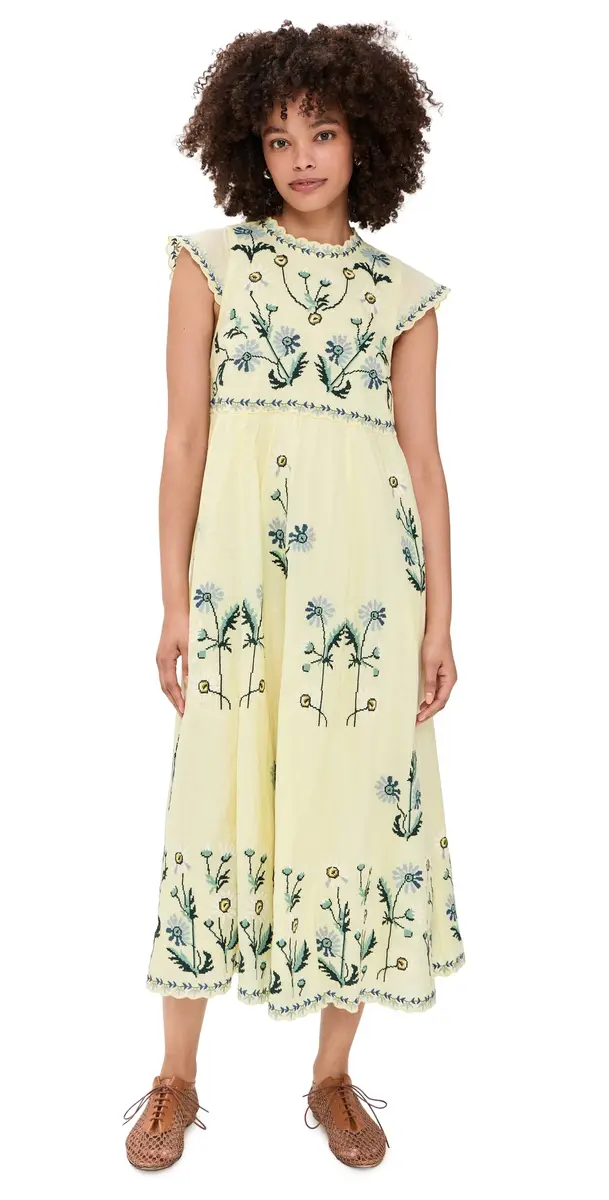 Sea Audra Embroidered Midi Dress Butter | Image 1 Sea Audra Embroidered Midi Dress Butter | Image 1