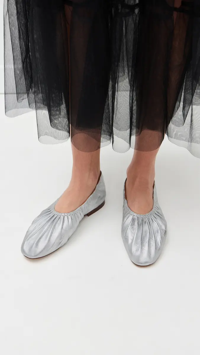 Mansur Gavriel Ruched Ballerina Flats Silver | Thumbnail 3 Mansur Gavriel Ruched Ballerina Flats Silver | Thumbnail 3